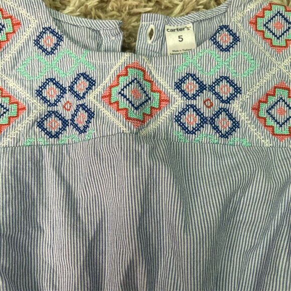 Carter's Toddler Girl's Blue Pinstripe Dress Size 5 Short Sleeve - Picture 3 of 5